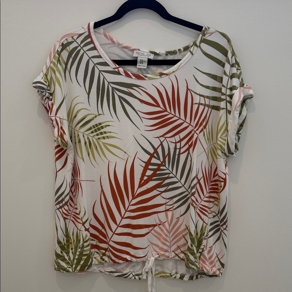 Rachel Zoe Tropical Leaf Print Short Sleeve Top
